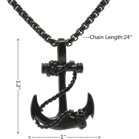 Lemu Jewelry Men's Nautical Anchor Necklace - Picture 4 of 7